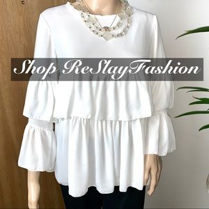 Double Bell Sleeve Ivory Career Blouse Sz 8 Med